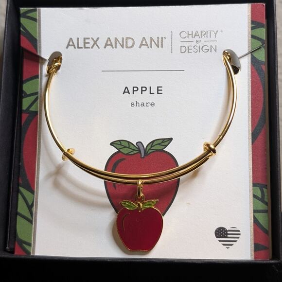 Alex and Ani New In Box Charity by Design Apple Charm Wire Bangle Bracelet - Picture 1 of 4